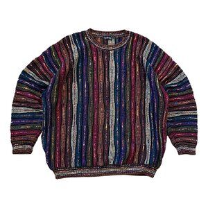 VTG Tosani Sweater Mens Large 3D Knit Coogi Style Biggie Cosby Wool Blend